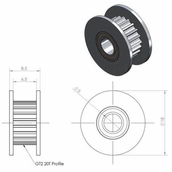 GT2/2GT Idler Timing Pulley 20 Tooth Wheel Bore 5mm Aluminium Gear Teeth width 6mm /10mm