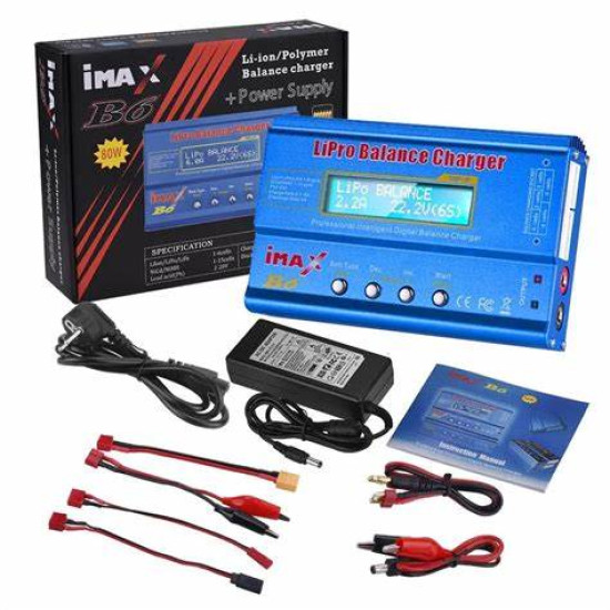 HTRC imax B6 80W Digital RC Balance Charger Discharge for LiPo NiMH NiCd LiFe Pb Battery +12V 6A AC Adapter